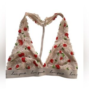 PINK Victoria's Secret Cherry Lace‎ Bralette Size Large Halter No Padding